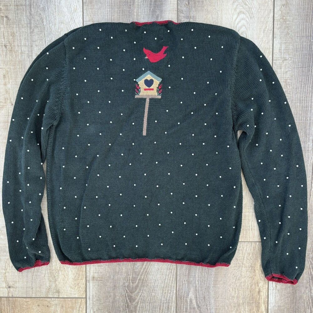 Vintage Womens Winter Sweater Size M Christmas Green 90s Beaded Hand Embroidered - Picture 6 of 13
